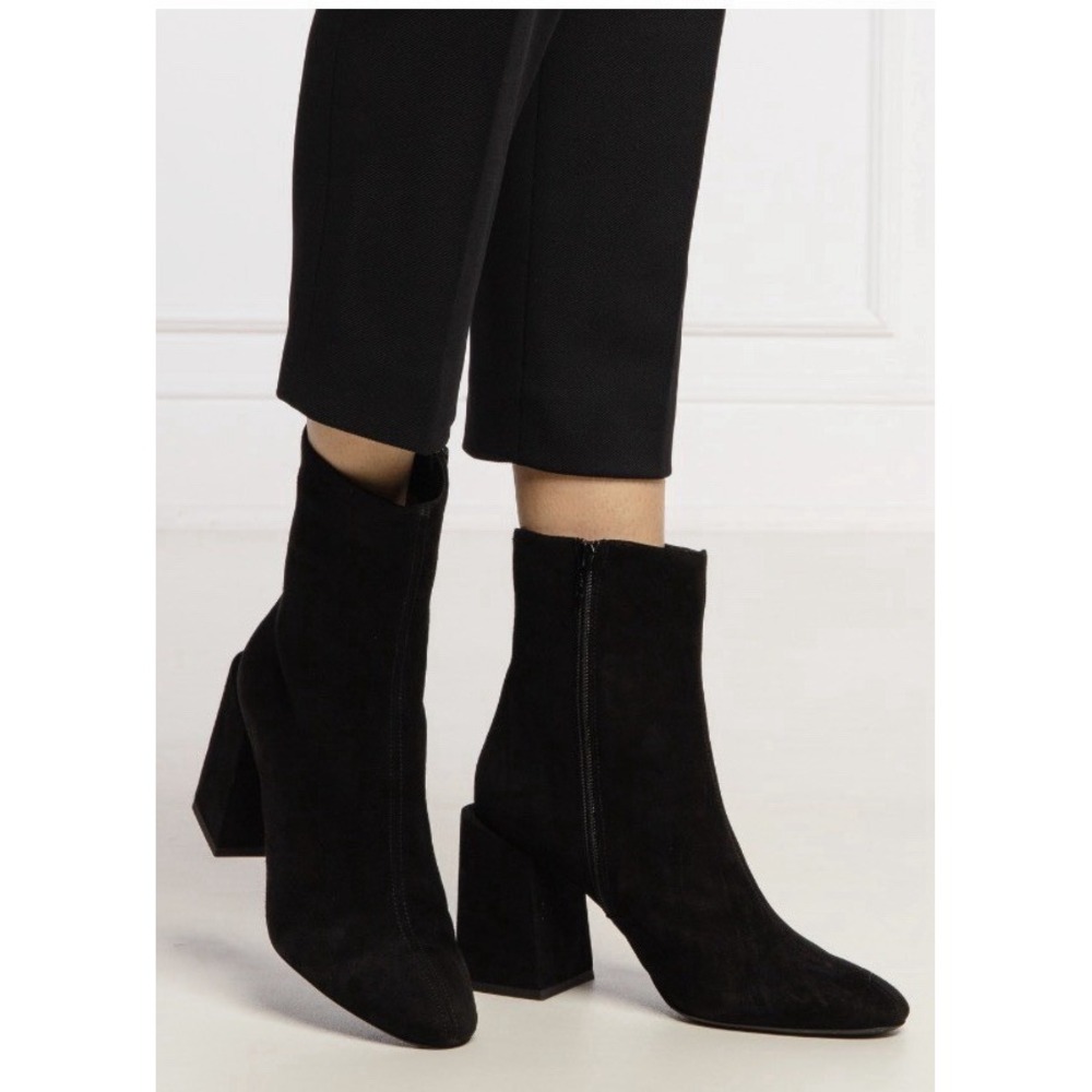 Furla Women Size 38.5 Block Heel Almond Toe Boots Black Suede